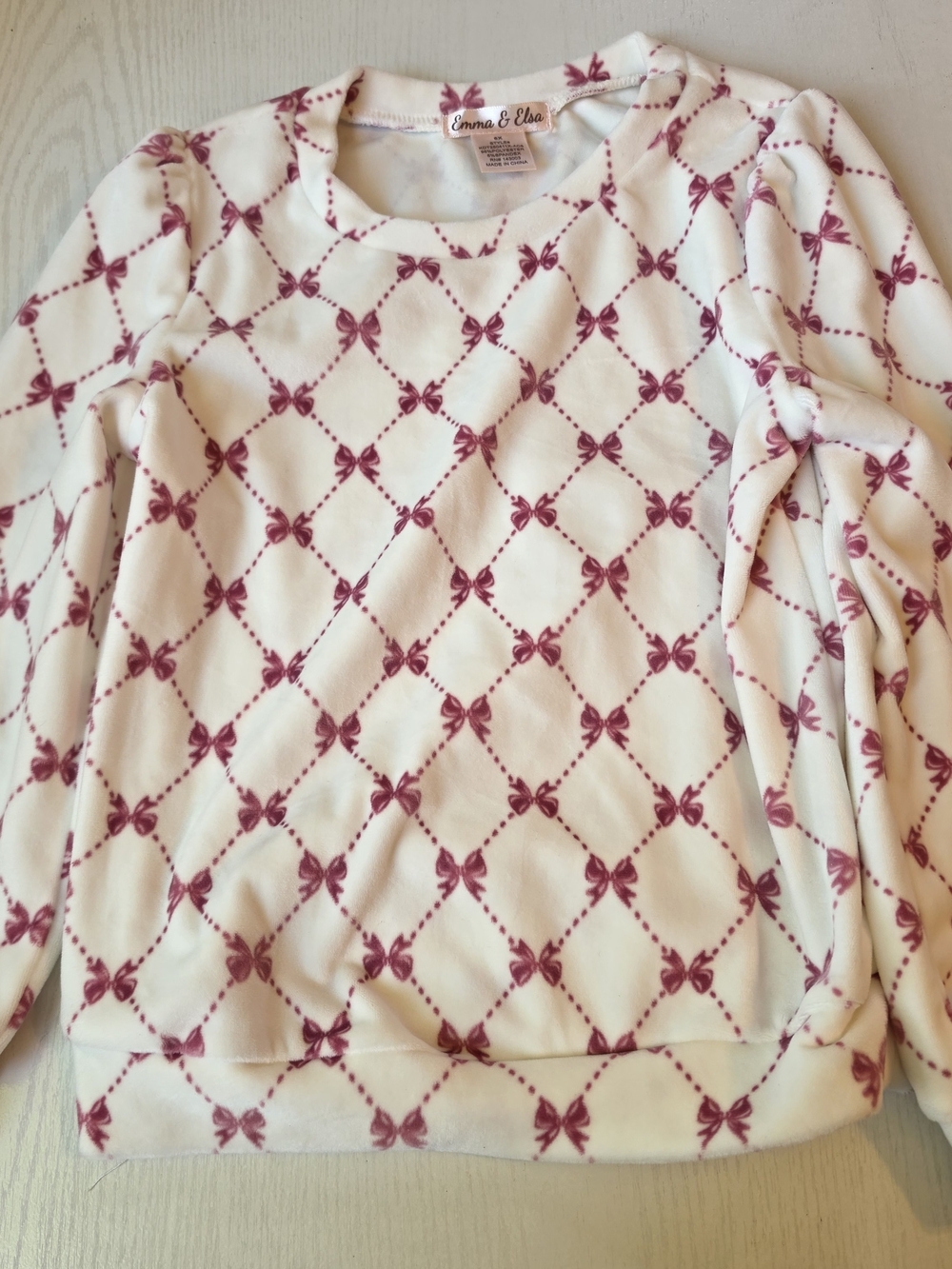Emma & Eloise Cream Long-Sleeve Bow-Print Sweatshirt